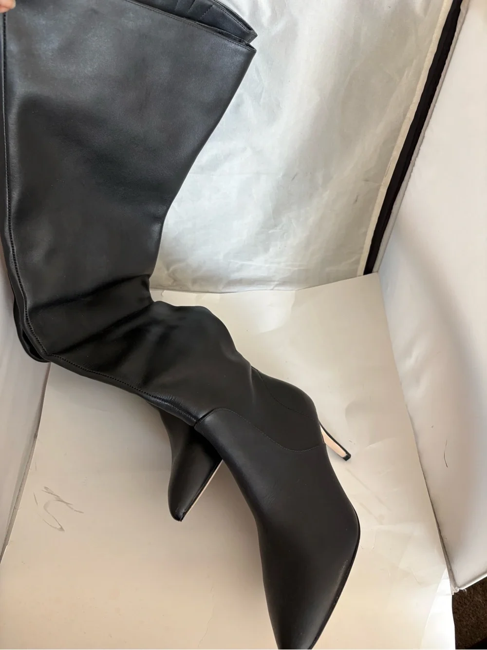 Charles David Piano Black Over-the-Knee Leather point toe Stiletto Boots 9
